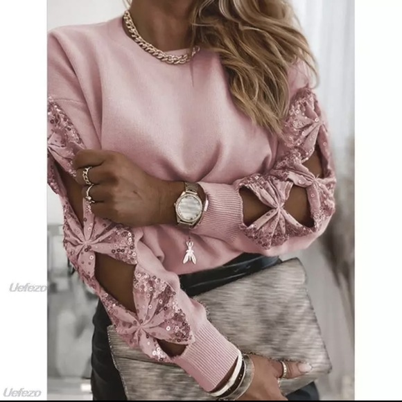 Sweaters - NWT Sequin Bow Knitted Fall Sweater S:M